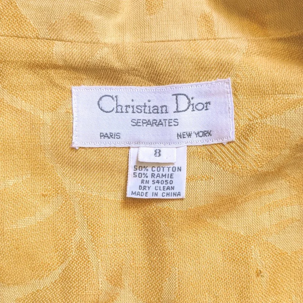Vintage Christian Dior Golden Yellow Tropical Leaf Brocade Blazer – 8